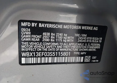 2025 BMW X1 M35I from USA, damaged, VIN WBX13EF03S5115801
